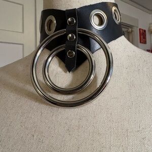 Stylish Black Choker with Duel Silver O-Rings